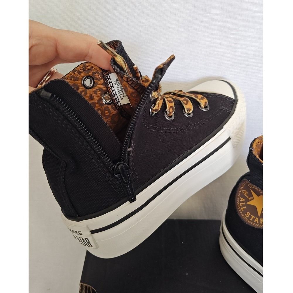 Converse Chuck Taylor All Star Platform Zip Black Leopard Pinecone Kids 12 New - Picture 7 of 10